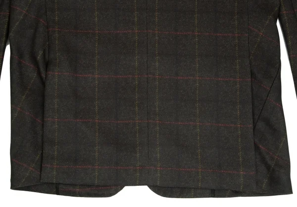 コムデギャルソン オムドゥCOMME des GARCONS HOMME DEUX ポリ斜行切替チェック3Bジャケット カーキL K-103135_014