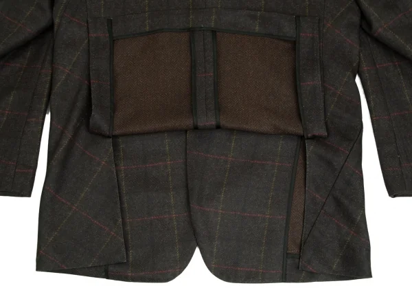 コムデギャルソン オムドゥCOMME des GARCONS HOMME DEUX ポリ斜行切替チェック3Bジャケット カーキL K-103135_015