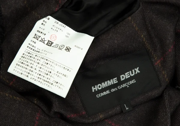 コムデギャルソン オムドゥCOMME des GARCONS HOMME DEUX ポリ斜行切替チェック3Bジャケット カーキL K-103135_019