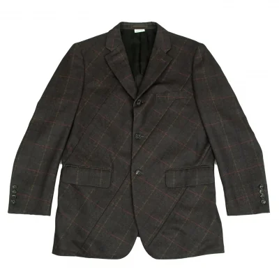 コムデギャルソン オムドゥCOMME des GARCONS HOMME DEUX ポリ斜行切替チェック3Bジャケット カーキ