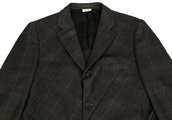 コムデギャルソン オムドゥCOMME des GARCONS HOMME DEUX ポリ斜行切替チェック3Bジャケット カーキL K-103135_002