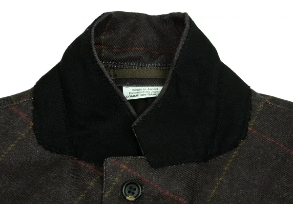 コムデギャルソン オムドゥCOMME des GARCONS HOMME DEUX ポリ斜行切替チェック3Bジャケット カーキL K-103135_004