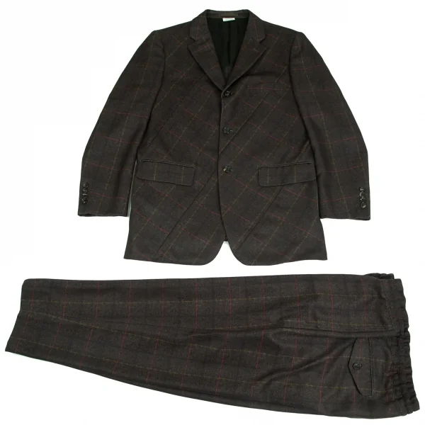 コムデギャルソン オムドゥCOMME des GARCONS HOMME DEUX ポリセンタータックデザインチェックテーパードパンツ カーキM K-103136_016