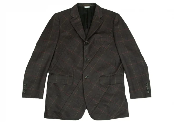 コムデギャルソン オムドゥCOMME des GARCONS HOMME DEUX ポリ斜行切替チェックセットアップ カーキL/M K-103137_002