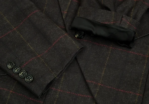 コムデギャルソン オムドゥCOMME des GARCONS HOMME DEUX ポリ斜行切替チェックセットアップ カーキL/M K-103137_005