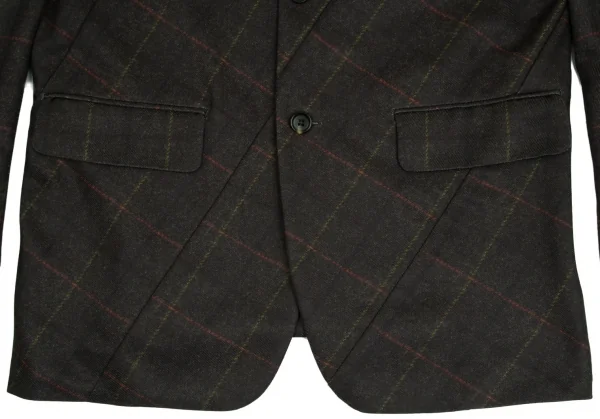 コムデギャルソン オムドゥCOMME des GARCONS HOMME DEUX ポリ斜行切替チェックセットアップ カーキL/M K-103137_006