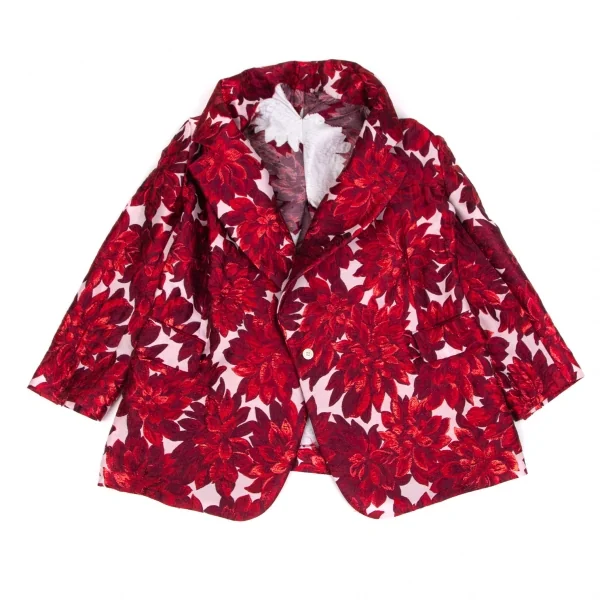 コムデギャルソンCOMME des GARCONS ダリアジャガードインサイドアウトビッグシルエットジャケット 白赤S K-103158_010