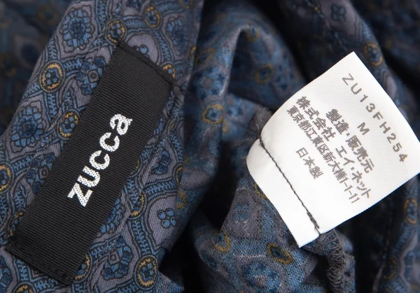 ズッカzucca モダンプリントノースリーブコットンシャツワンピース グレー青M K-103167_017