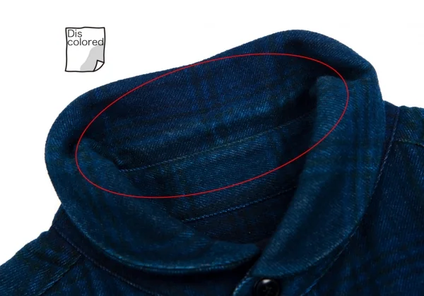 ワイズY's indigo インディゴ染めチェックラウンドカラーネルシャツ 紺2 K-103194_010