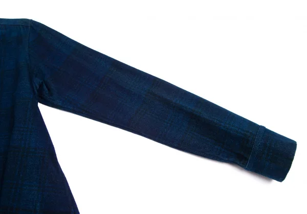 ワイズY's indigo インディゴ染めチェックラウンドカラーネルシャツ 紺2 K-103194_012