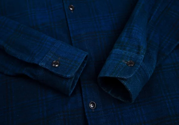 ワイズY's indigo インディゴ染めチェックラウンドカラーネルシャツ 紺2 K-103194_013