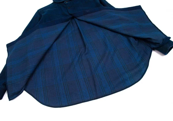 ワイズY's indigo インディゴ染めチェックラウンドカラーネルシャツ 紺2 K-103194_016