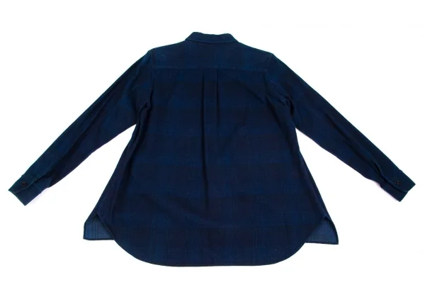 ワイズY's indigo インディゴ染めチェックラウンドカラーネルシャツ 紺2 K-103194_017