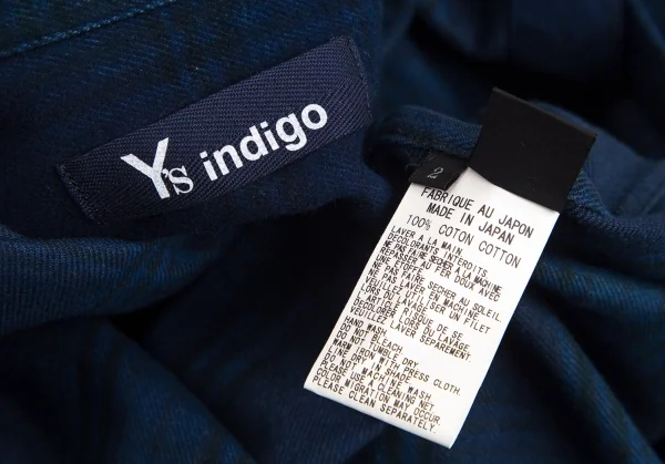 ワイズY's indigo インディゴ染めチェックラウンドカラーネルシャツ 紺2 K-103194_019