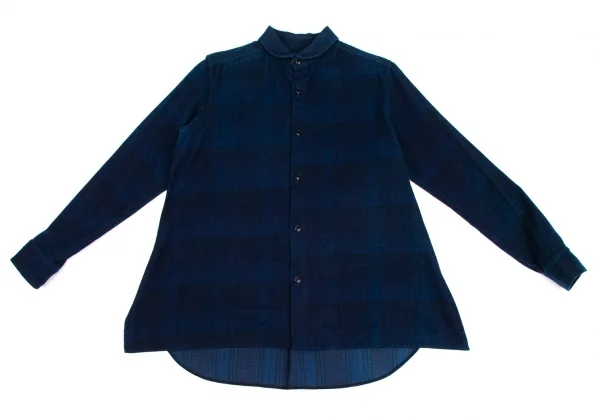 ワイズY's indigo インディゴ染めチェックラウンドカラーネルシャツ 紺2 K-103194_002