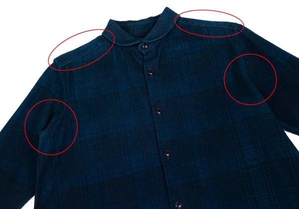 ワイズY's indigo インディゴ染めチェックラウンドカラーネルシャツ 紺2 K-103194_003