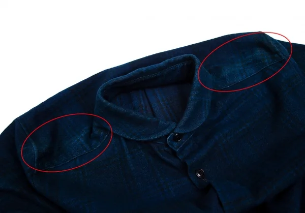 ワイズY's indigo インディゴ染めチェックラウンドカラーネルシャツ 紺2 K-103194_006