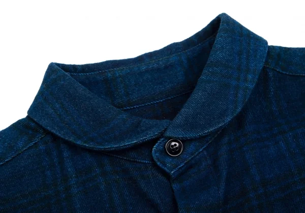 ワイズY's indigo インディゴ染めチェックラウンドカラーネルシャツ 紺2 K-103194_009