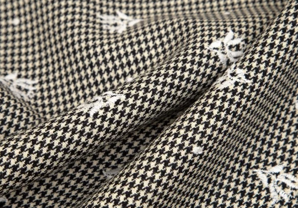 ローブドシャンブル コムデギャルソンrobe de chambre COMME des GARCONS 花柄刺繍ハウンドトゥースフリルラップスカート 黒ベージュM位 K-103195_011