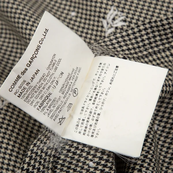 ローブドシャンブル コムデギャルソンrobe de chambre COMME des GARCONS 花柄刺繍ハウンドトゥースフリルラップスカート 黒ベージュM位 K-103195_012