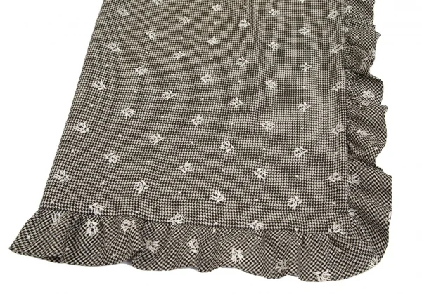ローブドシャンブル コムデギャルソンrobe de chambre COMME des GARCONS 花柄刺繍ハウンドトゥースフリルラップスカート 黒ベージュM位 K-103195_004