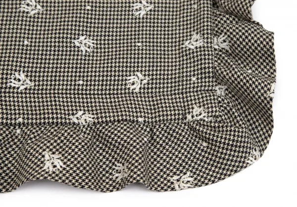 ローブドシャンブル コムデギャルソンrobe de chambre COMME des GARCONS 花柄刺繍ハウンドトゥースフリルラップスカート 黒ベージュM位 K-103195_005