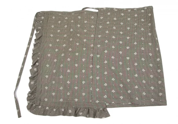 ローブドシャンブル コムデギャルソンrobe de chambre COMME des GARCONS 花柄刺繍ハウンドトゥースフリルラップスカート 黒ベージュM位 K-103195_006