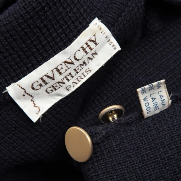 ジバンシーGIVENCHY PARIS GENTLEMAN ウールロゴ刺繍ニットダブルブレストジャケット 紺L位 K-103213_017