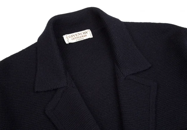 ジバンシーGIVENCHY PARIS GENTLEMAN ウールロゴ刺繍ニットダブルブレストジャケット 紺L位 K-103213_003