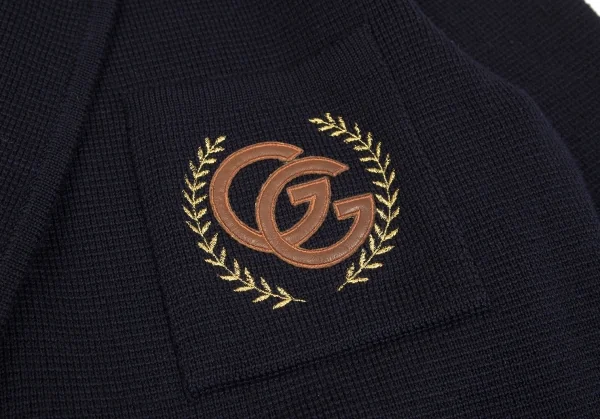 ジバンシーGIVENCHY PARIS GENTLEMAN ウールロゴ刺繍ニットダブルブレストジャケット 紺L位 K-103213_004