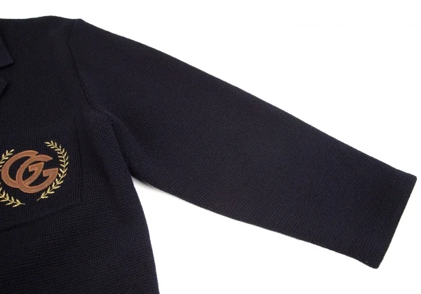 ジバンシーGIVENCHY PARIS GENTLEMAN ウールロゴ刺繍ニットダブルブレストジャケット 紺L位 K-103213_005