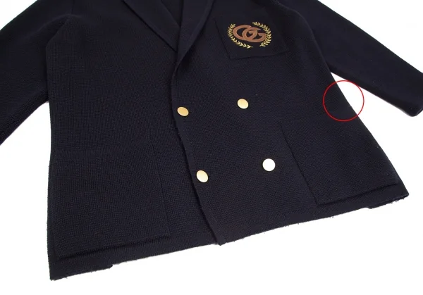 ジバンシーGIVENCHY PARIS GENTLEMAN ウールロゴ刺繍ニットダブルブレストジャケット 紺L位 K-103213_007