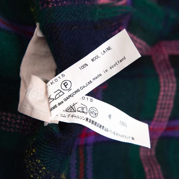 コムデギャルソンCOMME des GARCONS スコットランド製ウールチェックステッチフリンジマフラー 緑黄ピンク K-103234_005