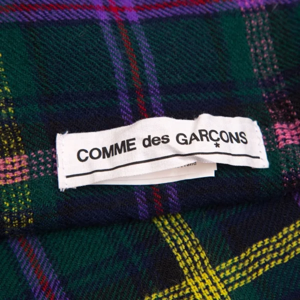 コムデギャルソンCOMME des GARCONS スコットランド製ウールチェックステッチフリンジマフラー 緑黄ピンク K-103234_006