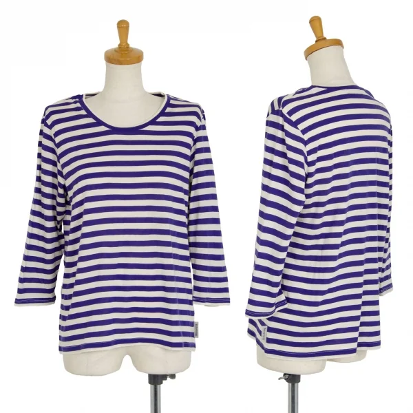 ワイズフォーリビングY's for living アクリルアンゴラボーダー七分袖カットソー 青白M位 K-103237_001