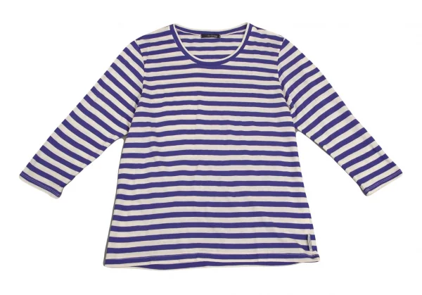 ワイズフォーリビングY's for living アクリルアンゴラボーダー七分袖カットソー 青白M位 K-103237_002