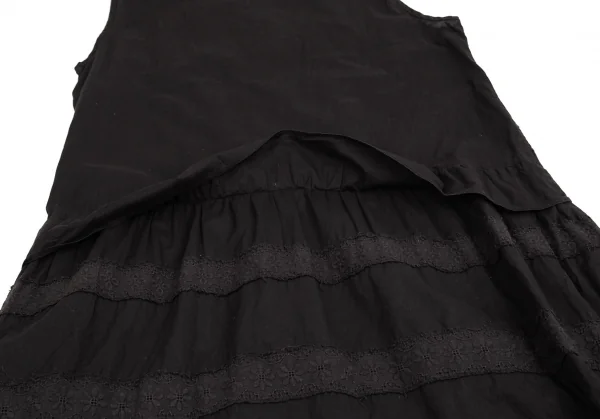 ワイズフォーリビングY's for living 製品染めレースピンタックボーダー切替ノースリーブワンピース 黒M位 K-103239_012