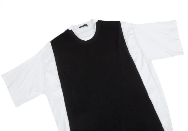リスマット バイ ワイズRISMAT by Y's フロントニットレイヤードデザインビッグシルエットTシャツ 白黒2 K-103244_003
