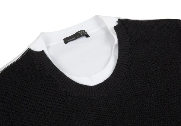 リスマット バイ ワイズRISMAT by Y's フロントニットレイヤードデザインビッグシルエットTシャツ 白黒2 K-103244_004