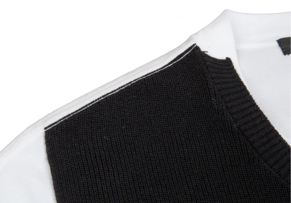 リスマット バイ ワイズRISMAT by Y's フロントニットレイヤードデザインビッグシルエットTシャツ 白黒2 K-103244_005