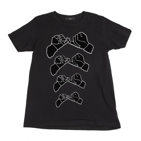 ワイズY's 指切りフロッキープリントTシャツ 黒2 K-103247_001