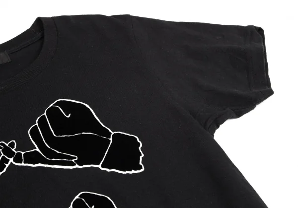 ワイズY's 指切りフロッキープリントTシャツ 黒2 K-103247_004