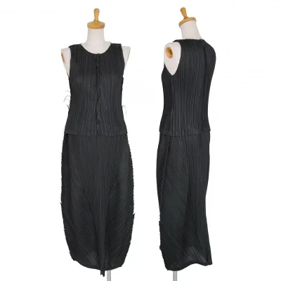 プリーツプリーズPLEATS PLEASE ジグザグカットオフノースリーブセットアップ チャコール