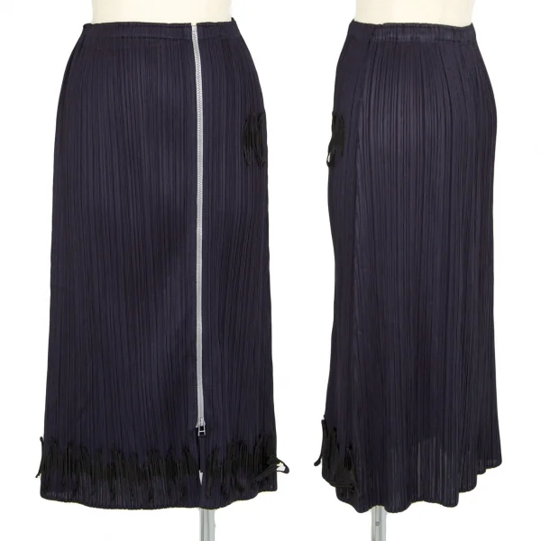 プリーツプリーズPLEATS PLEASE コウモリパッチフルジップスカート 紺2 K-103367_001