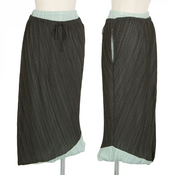 プリーツプリーズPLEATS PLEASE メッシュ切替バルーンスカート ミント深緑3 K-103370_001