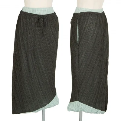 プリーツプリーズPLEATS PLEASE メッシュ切替バルーンスカート ミント深緑