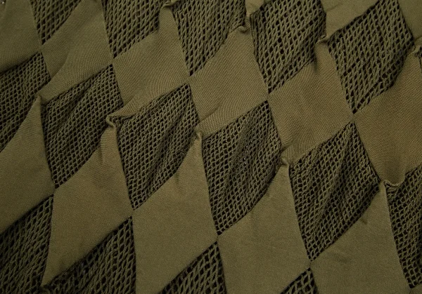 プリーツプリーズPLEATS PLEASE A-POC メッシュダイヤノースリーブワンピース カーキ3 K-103376_010