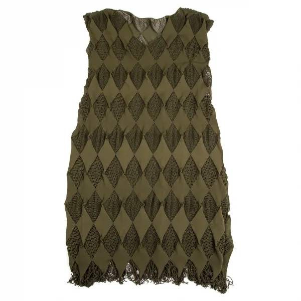 プリーツプリーズPLEATS PLEASE A-POC メッシュダイヤノースリーブワンピース カーキ3 K-103376_002