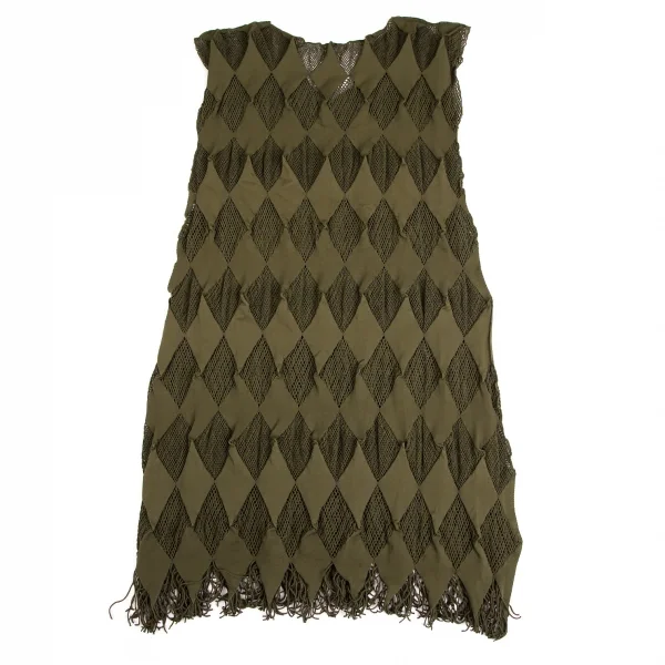 プリーツプリーズPLEATS PLEASE A-POC メッシュダイヤノースリーブワンピース カーキ3 K-103376_009