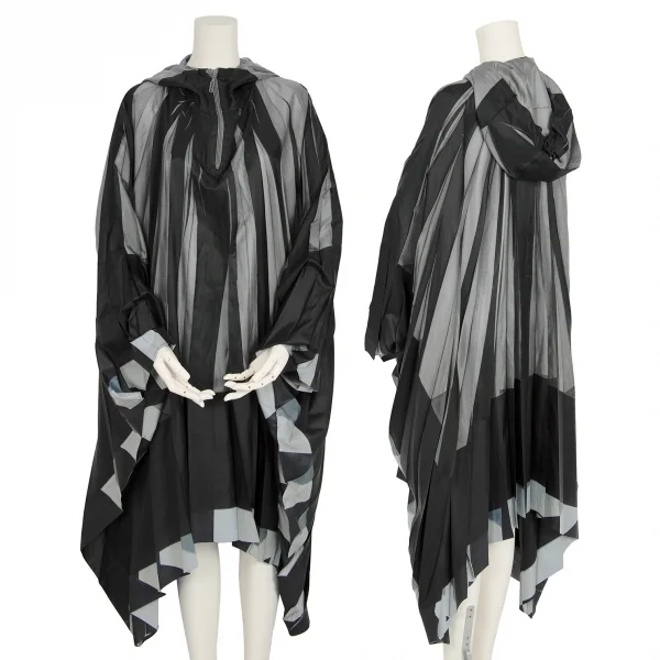 プリーツプリーズPLEATS PLEASE ルーズシルエットハーフジップフードポンチョ グレー濃淡F K-103385_001